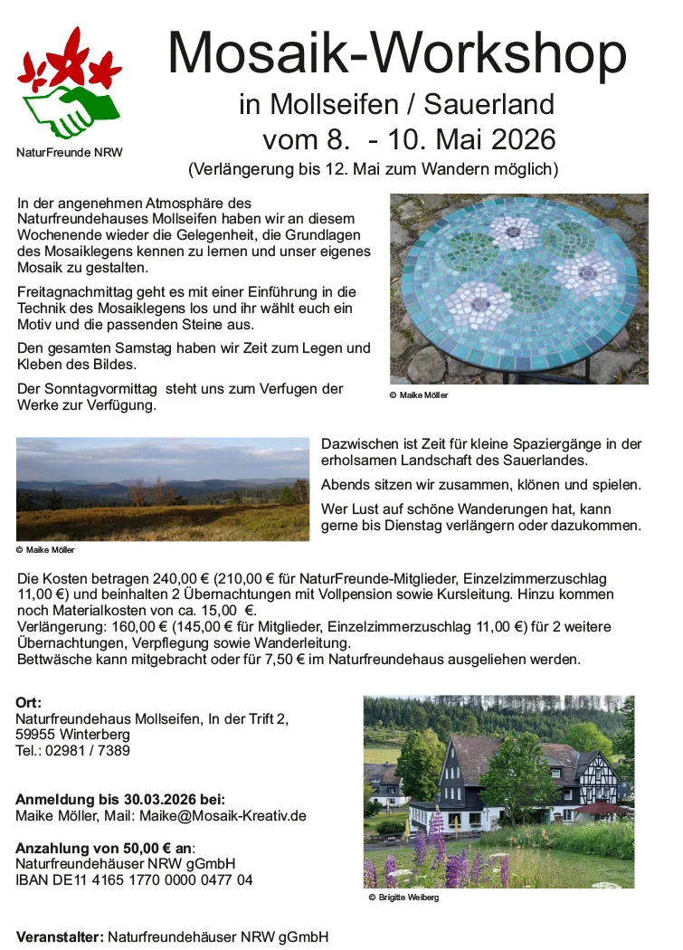 Mosaik Workshop in Mollseifen im Sauerland.